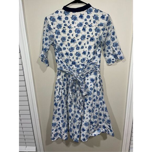 eShakti Blue White Floral Shirt Dress Custom (Small?) ** - Picture 3 of 4